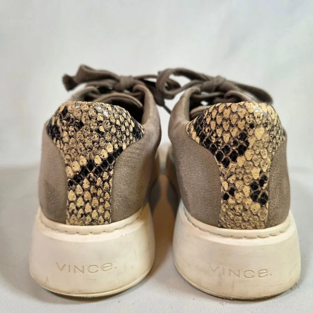 VINCE Rhea‎ Womens 9 Gray Suede Platform Sneakers Snakeskin Neutral Minimalist